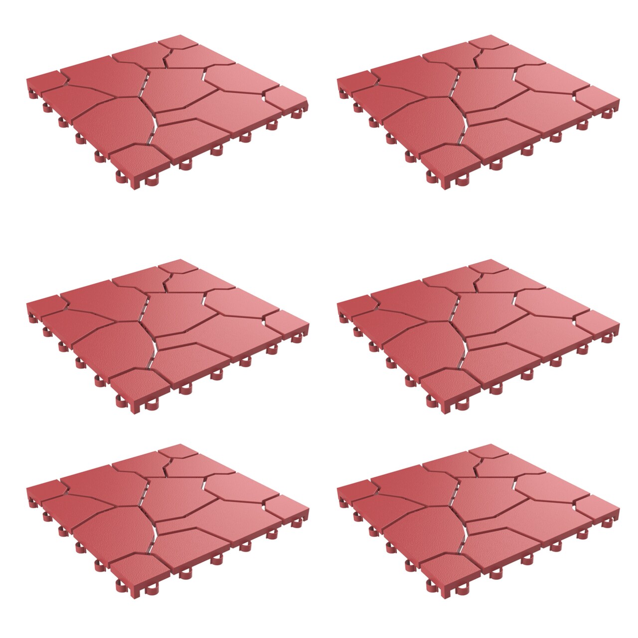 Red Outdoor Patio Deck Tiles Set Of 6 Easy Snap Interlocking 11.5 X 11.5 Inches